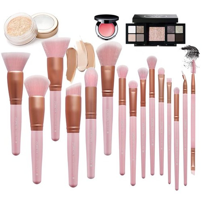 ZOREYA Makeup Brush Set - 15 Pcs Premium Synthetic Foundation Concealers Eye Shadows Make Up Brush,Eyeliner Brushes(Pink)