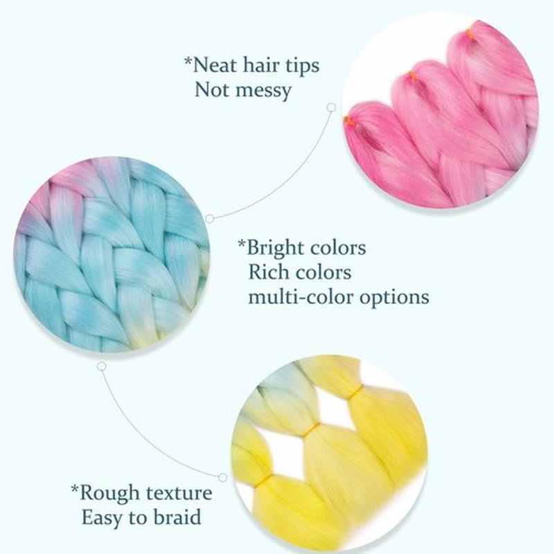 MAYSA Jumbo Braiding Hair 24in Rainbow Braiding Hair Pre stretched 6Packs Colored Hair Extensions for Kids #Pink-Sky blue-Yellow