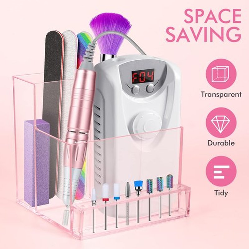 FRCOLOR Nail Kits Nail Drill Bits Holder Stand Display Organizer 1 Transparent Storage Box for Nail Art Polishing Grinding Drill Bit 4.1inch Nail Display Stand