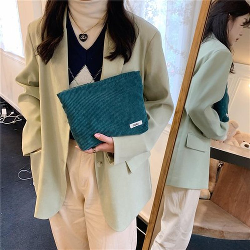 Cosmetic Bags for Women - Corduroy Cosmetic Bag Aesthetic Women Handbags Purses Smile Dots Makeup Organizer Storage Makeup Bag Girls Case Bags (Pure Dark green)