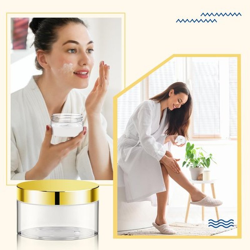 Dandat 24 Pcs Plastic Jars with Lid and Label PET Cosmetic Containers Leak Proof Empty Cosmetic Jars Refillable Storage Travel Jars for Lotion Cream Gel Powder Ointment(Clear with Gold Lid,8 oz)