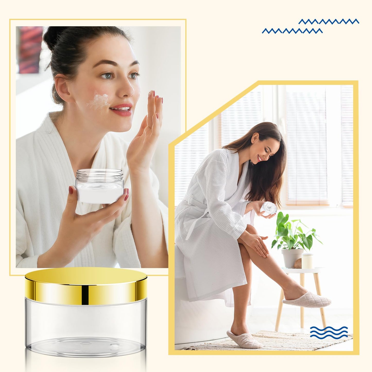 Dandat 24 Pcs 2/4/6/8/10/12oz Plastic Clear Jar Container with Gold Lid and Label, Empty Round PET Cosmetic Jars for Lotion, Cream, Body Butter, Sugar Scrub, Slime (8oz, Clear Jar with Gold Lid)