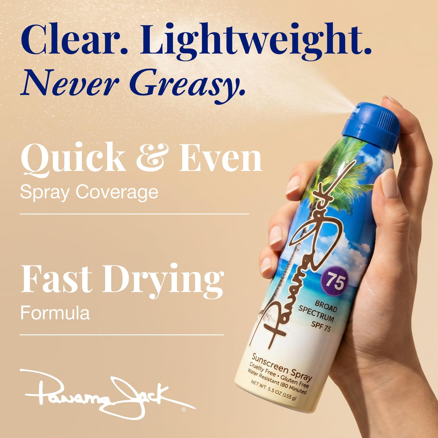 Panama Jack Continuous Spray Sunscreen - SPF 75, Broad Spectrum UVA/UVB Protection, PABA, Paraben, Gluten & Cruelty Free, Water Resistant (80 Minutes), 5.5 OZ