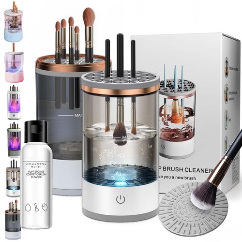 Cosmetic Brush Cleaner, Cozy Luna Makeup Brush Cleaner, Electric Makeup Brush Cleaner with Brush Clean Mat, Automatic Spinning Makeup Brush Cleaner for All Size Makeup Brush (Plug-in,2PCS-A)
