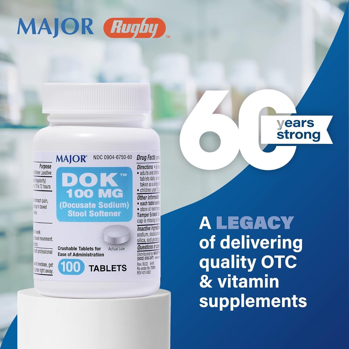 Docusate Sodium 100 mg - Stool Softener Tablets for Constipation Relief | 100 Count for Adults & Kids 12+
