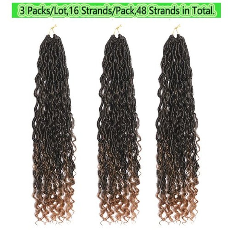 BALINGHAIR Goddess Locs Crochet Hair Black to Light Brown 22 Inch 3 Packs Bohemian Faux Locs Crochet Hair With Curly Ends Pre Looped Hair Extensions 16 Roots/Pack(1B/27)