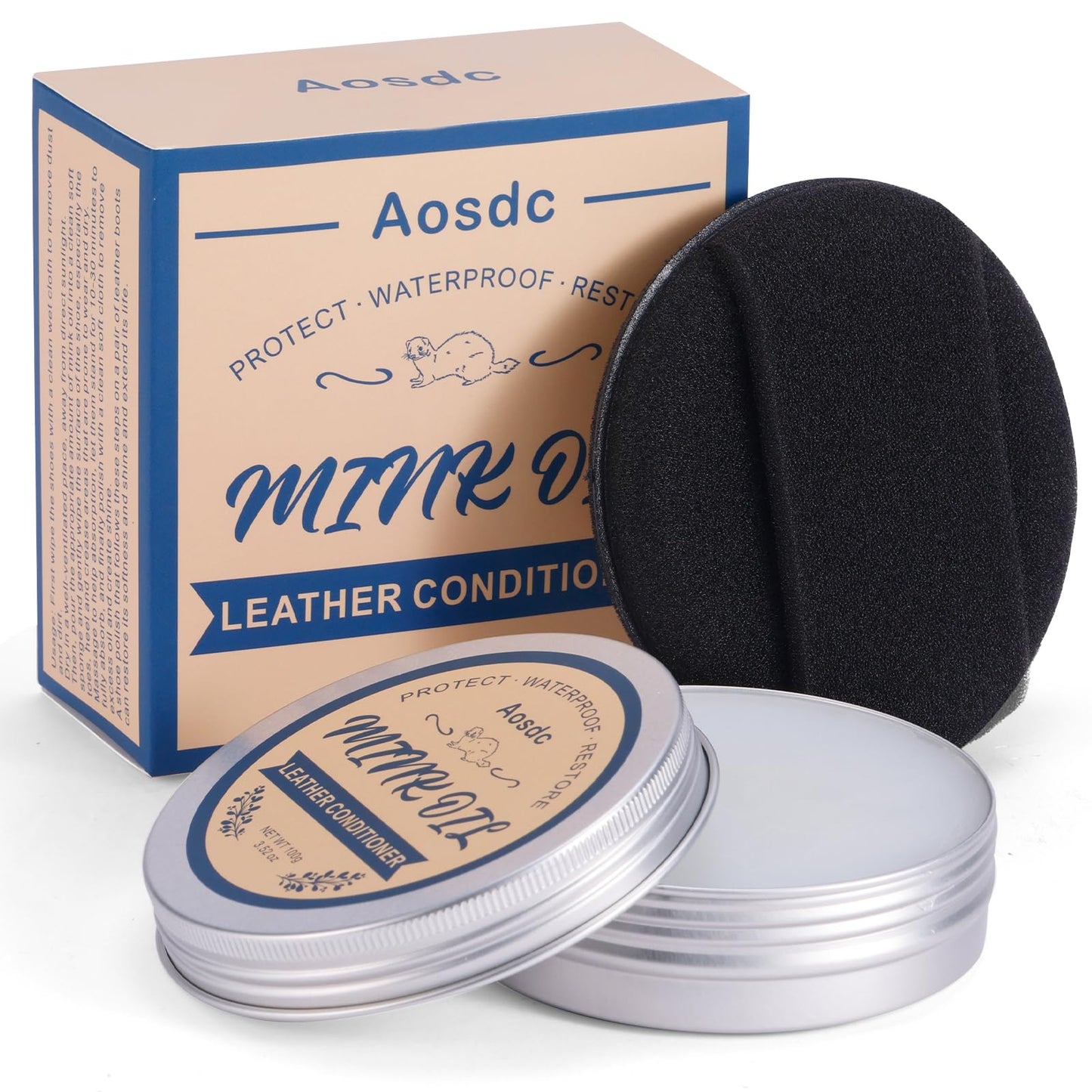 Aosdc Mink Oil Leather Conditioner and Cleaner 3.52 oz - Premium Waterproof Formula for Leather Cowboy Boots,Natural Waterproof Soften and Restore Shoes, Jackets, Hats, Baseball Gloves, Saddles