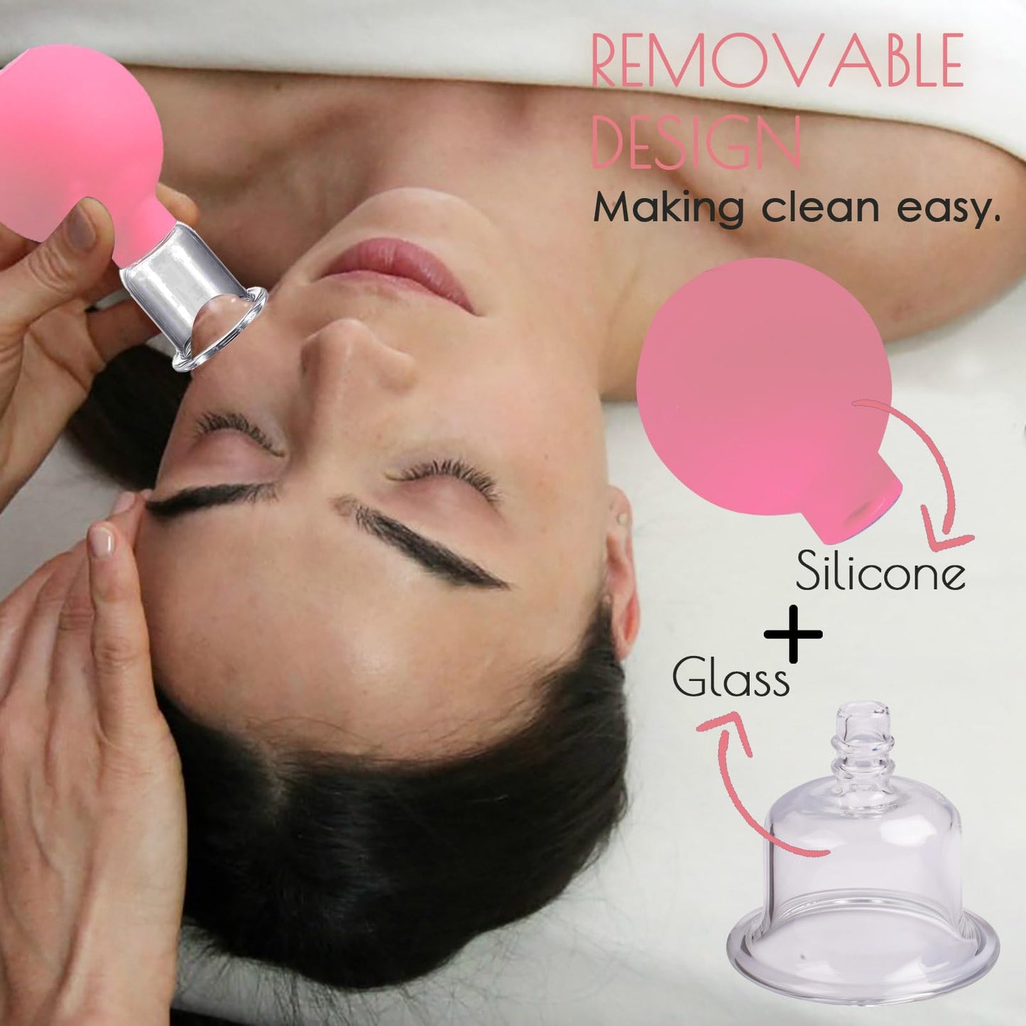 okmaba 4PCS Glass Facial Cupping Set, Anti Aging Face Cupping Cups for Face & Neck Lift, Glowing Skin - Rejuvenation, Lymphatic Drainage, Facial Vacuum Suction Cups (Pink)