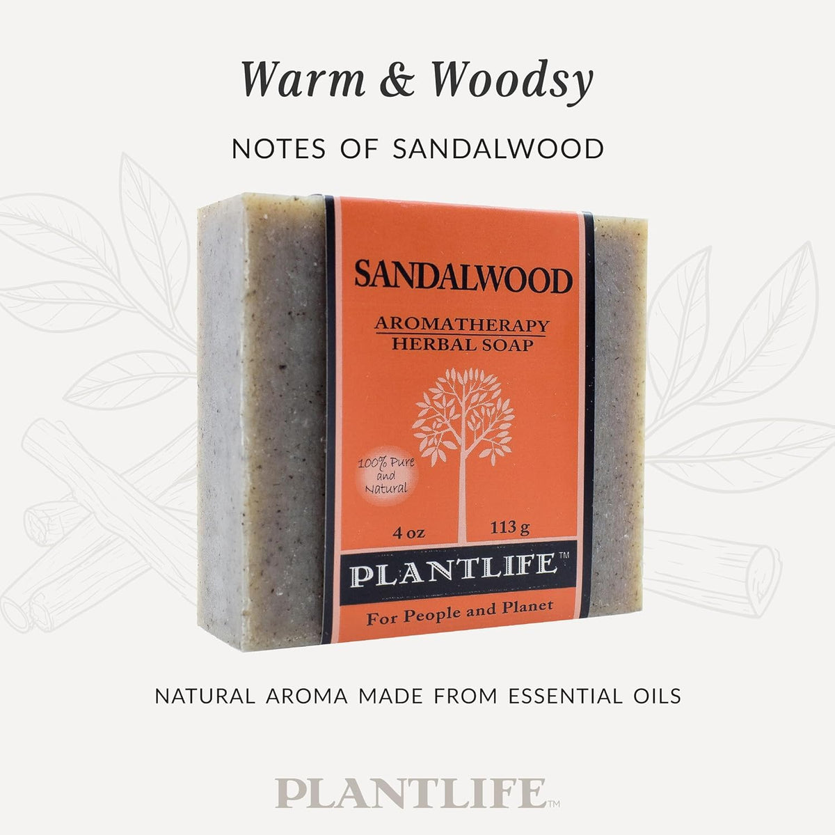 Plantlife Sandalwood Bar Soap Pack of 2 - Moisturizing and Soothing Soap for Your Skin - Hand Crafted Using Plant-Based Ingredients - Made in California 4oz Bar
