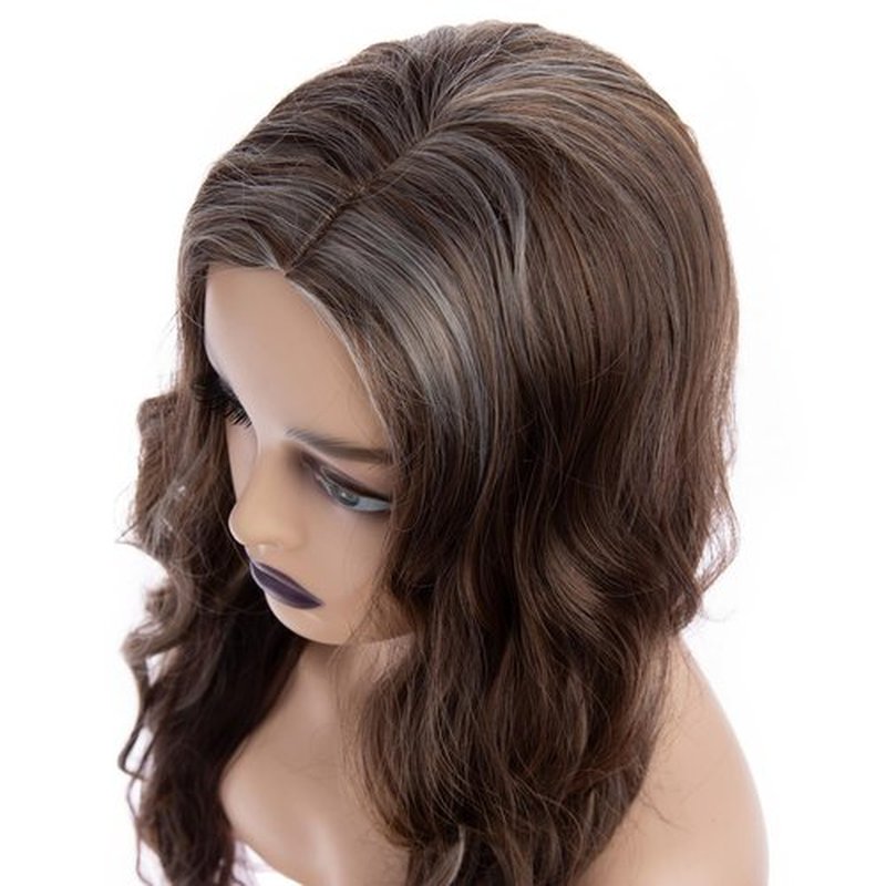 Wiwige Long Wavy Brown Wig for Women Middle Part Curly Mixed Brown Wig Heat Resistant Synthetic Hair Wigs for Daily Use