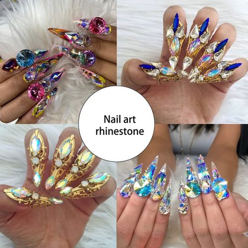 DONGZHOU 10Pcs Glass Nail Rhinestones Crystal AB Drop Shape 10 * 14mm Gems Stones Glass Pointed Back Rhinestone Diamonds Gems for Nail Art Decorations