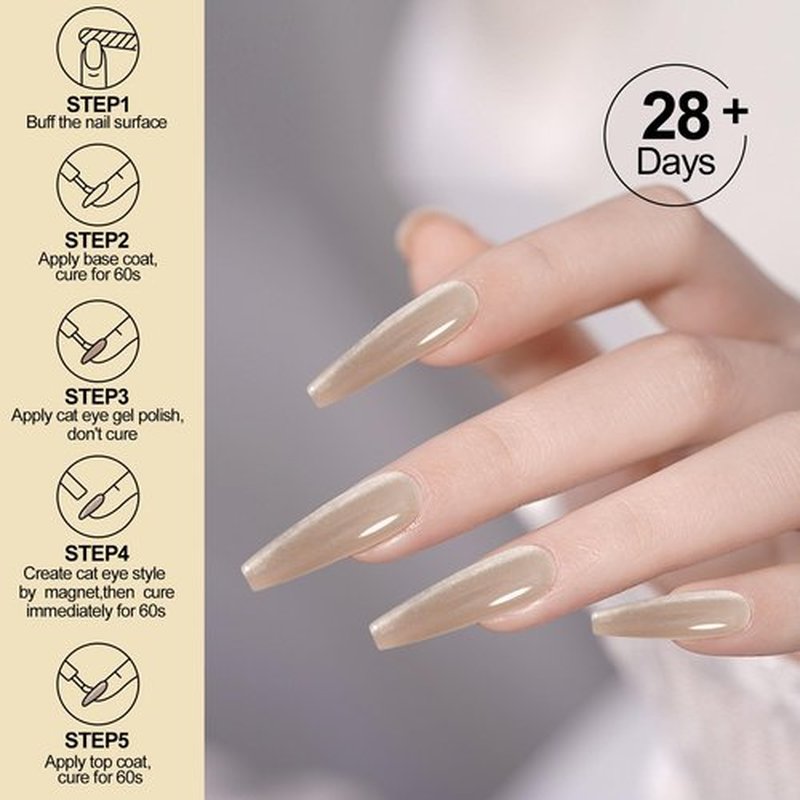 Adhere 7Pcs 12ML Cat Eye Soak Off UV LED Gel Nail Polish Set, Reflective Glitter Cat Eye, Sparkling Diamond Magnetic Champagne,Light purple,Romantic Pink Color with Magnet