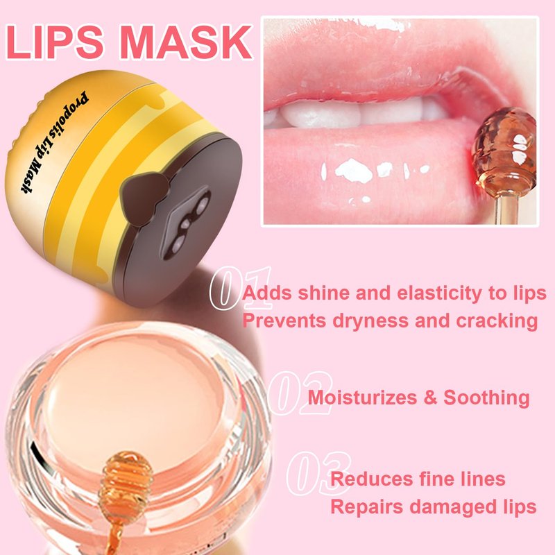 Bee Propolis louds Honey Lip Balm – Deeply Moisturizing Lips Sleeping Mask for Dry, Cracked Lips, Natural Lip Treatment with Bee Propolis & Honey Extract, Honeys Pot Jar Design