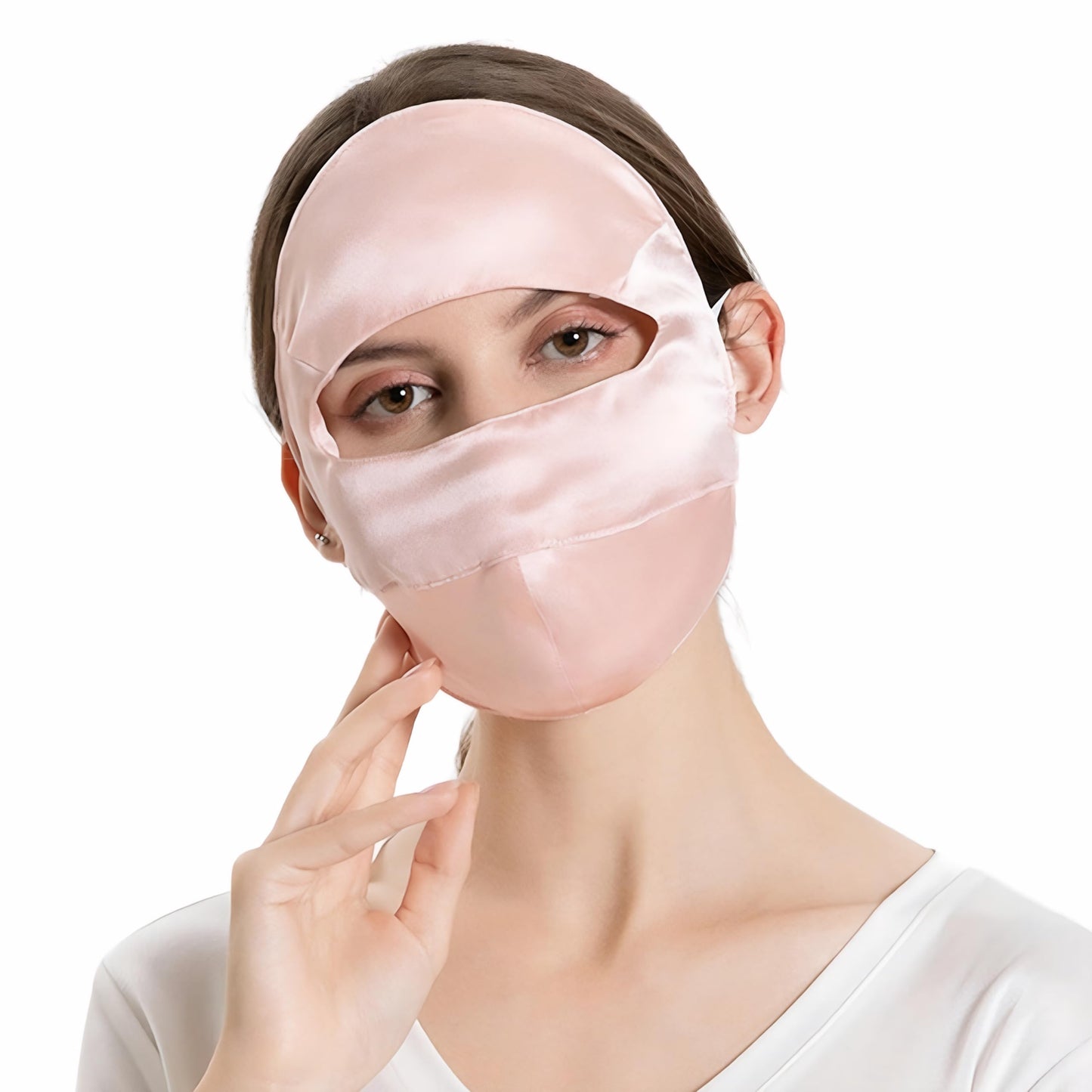Mulberry Silk Sun Protection Face Mask with Forehead Coverage - UPF 50+ Lightweight Facial Shield for Outdoor Protection (Light Pink)