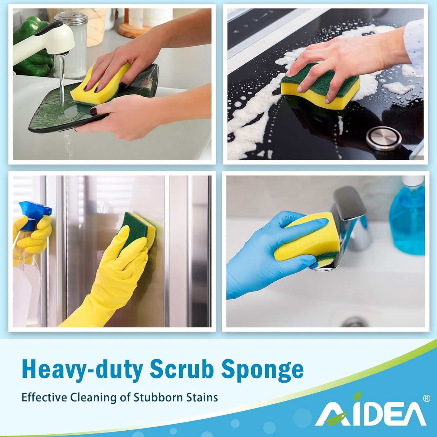 Heavy Duty Kitchen Sponges - 24 Pack Stink-Free Dish Scrubber for Home & Pots/Pans Cleaning