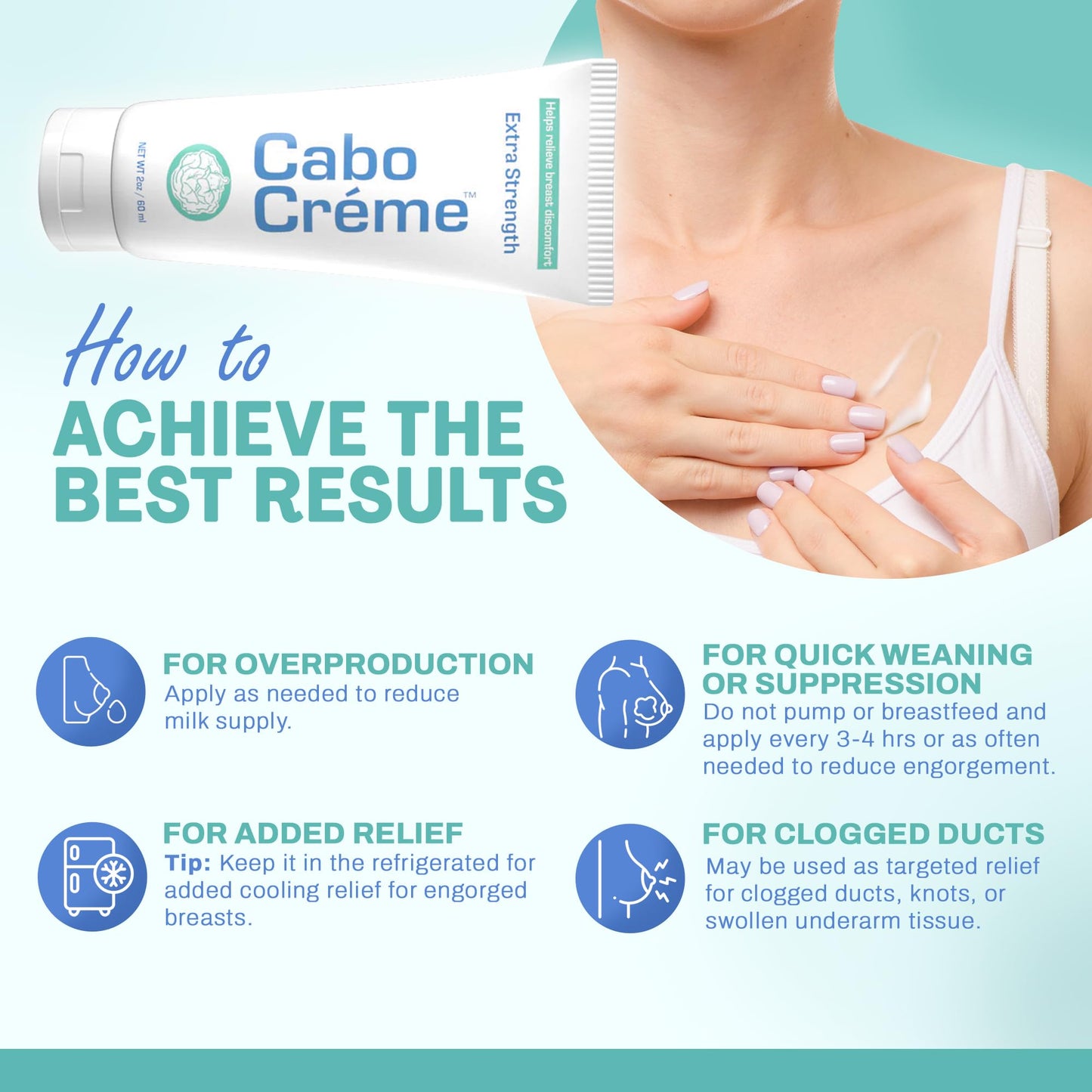 CaboCréme Extra Strength Cabbage Breast Cream - 2X Strength for Engorgement Relief & Breastfeeding Weaning Support - Dry Up Breast Milk - OB-GYN Created & Breastfeeding Mother-Approved - 2 oz, 2-Pack