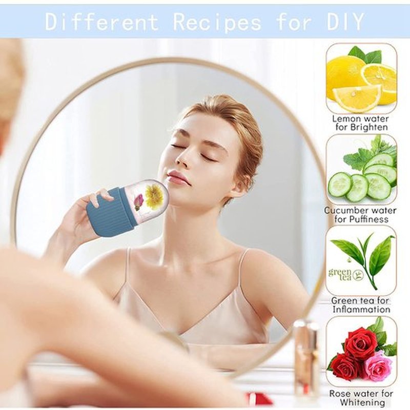KOGITI Ice Mold for Face, Ice Roller for Face & Eye, Beauty Facial Ice Rollers Ice Holder Mold Face Puffiness Relief Massage Skin Care Tools, Ice Facial Cube (Blue)