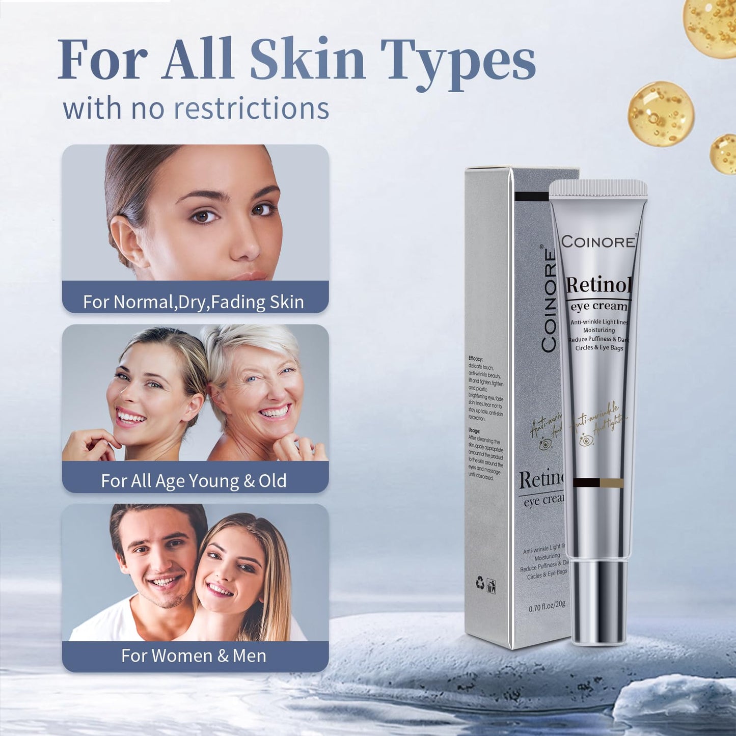 Retinol Under Eye Cream - Anti-Aging Treatment for Dark Circles, Puffiness & Wrinkles, Gentle Formula for Men & Women to Reduce Fine Lines, 0.7 Fl Oz