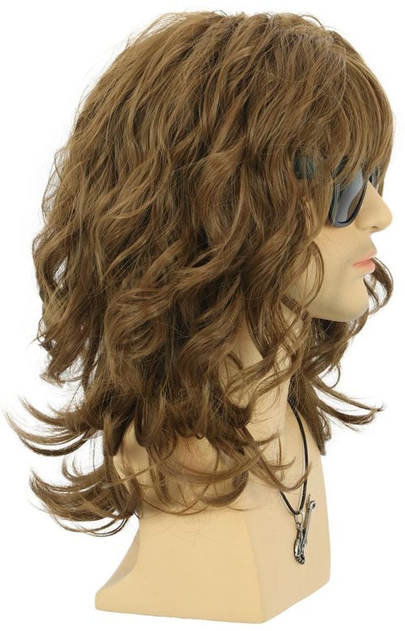 VGbeaty 70s 80s Punk Rocker Party California Wig Men Women Long Wave Brown Halloween Costume Cosplay Wig