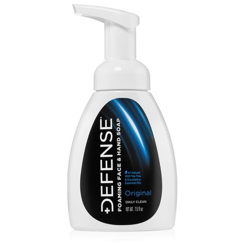 Defense Liquid Foaming Face & Hand Soap 7.5 Fl Oz with Tea Tree, Eucalyptus, Jojoba, Aloe Vera, Olive & Coconut Oils