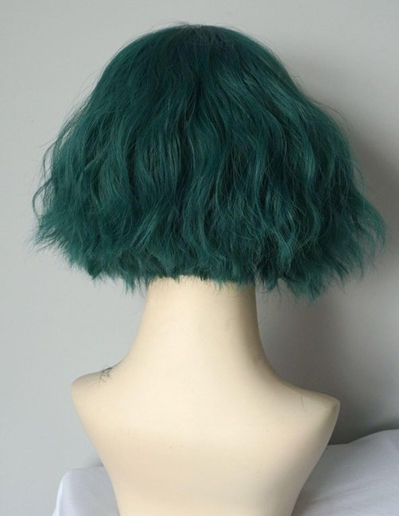 Short Green wig girl Curly Wig Synthetic hair wig green Curly Wig 8inches green costume wig for Women and girl (blue)