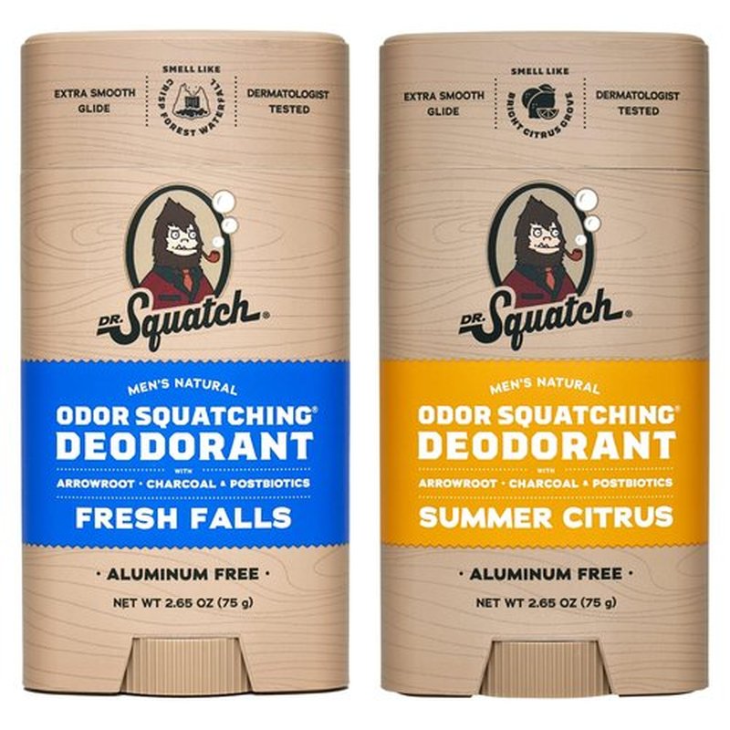 Dr. Squatch Natural Deodorant for Men – Odor-Squatching Men's Deodorant Aluminum Free - Fresh Falls + Summer Citrus (2.65 oz, 2 Pack)