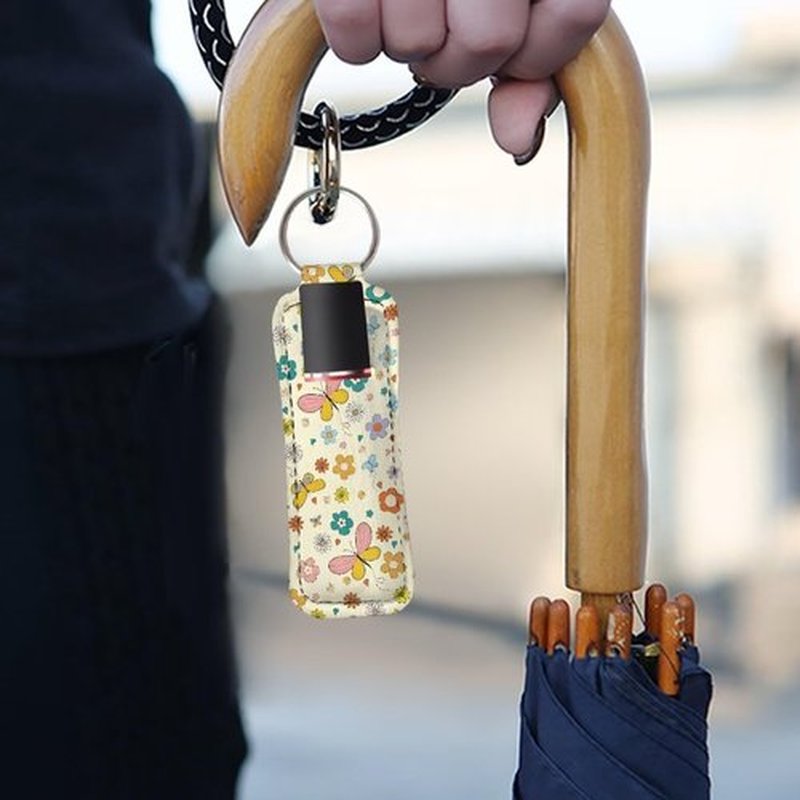 SEANATIVE Butterfly Floral 5 PCS Chapstick Holder Keychain Clip-on Sleeve Chapstick Pouch Neoprene Keychains Lipstick Holder Lip Balm Holster Keychain Holder for Chapstick Tracker