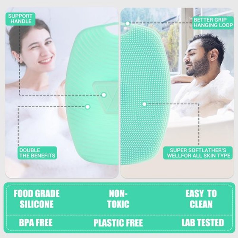 Zinc Infused - Silicone Body Scrubber,Exfoliating Body Scrubber for Sensitive Skin, Sustainable Shower Scrubber for Body, Body Scrubber for Shower and Body Care Routine - Green