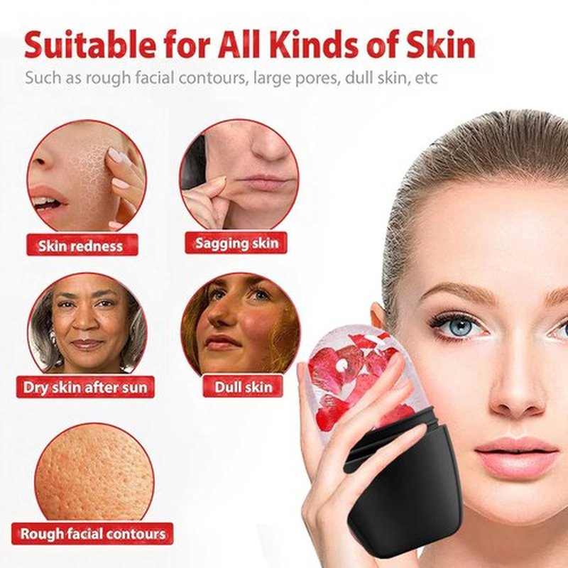 KOGITI Ice Mold for Face, Ice Roller for Face & Eye, Beauty Facial Ice Rollers Ice Holder Mold Face Puffiness Relief Massage Skin Care Tools, Ice Facial Cube (Brush-Black White)