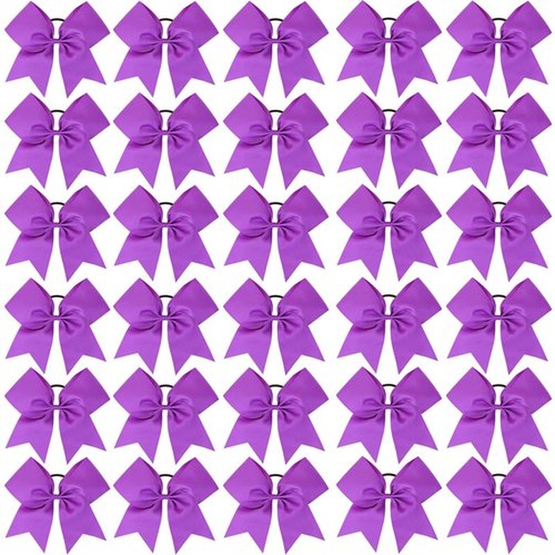 CN 30PCS 8" Large Cheer Bows, Cheerleading Bows Ponytail Holder for Girls, Grosgrain Ribbon Purple Cheer Hair Bows with Elastic Hair Tie for Cheerleader College Sports Softball Competition
