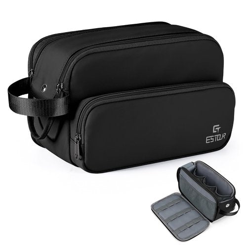 Estour Toiletry Bag for Men, Travel Toiletry Bag Travel Essentials, Dopp Kit Water-resistant Shaving Bag, Bathroom Bag Toiletries Organizer, Black(Upgraded Polyster)