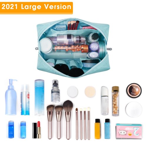 Large Makeup Bag Zipper Pouch Travel Cosmetic Organizer for Women (Large, Sky Blue)