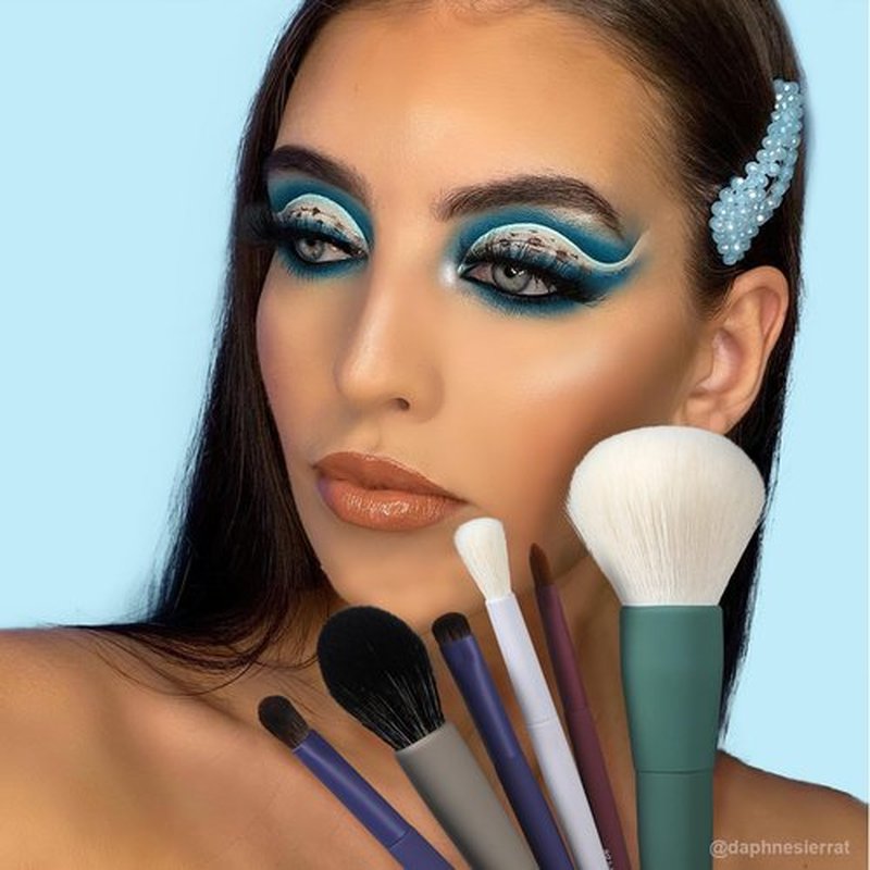 Makeup Brushes, EIGSHOW 5 Color Essential Kabuki Makeup Brush Set with Ultra-soft Synthetic Fibers for Powder Blush Concealers Contouring Highlighting Birthday Gift Set Travel Makeup Brush(Cool Color)
