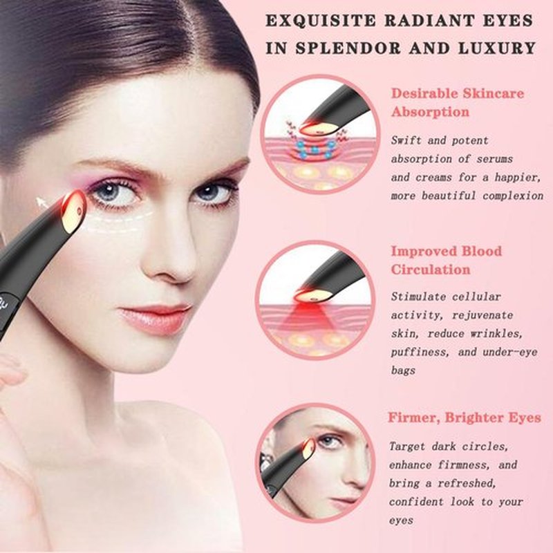 Vowleike Eye Lift Wand, 3 in 1 Vibrating 98°F to 113°F LCD Eye Massager for Dry Eyes, Dark Circles and Puffiness, Face & Neck Lifting Tool for Fine Lines and Wrinkles, Black