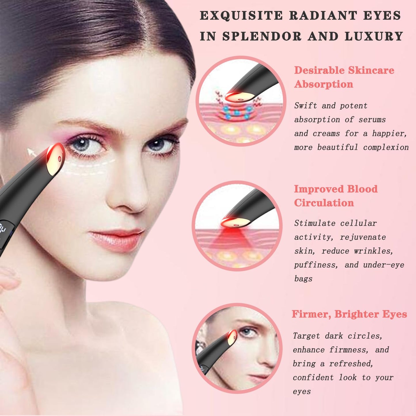Vowleike Eye Lift Wand, 3 in 1 Vibrating 98°F to 113°F LCD Eye Massager for Dry Eyes, Dark Circles and Puffiness, Face & Neck Lifting Tool for Fine Lines and Wrinkles, Black