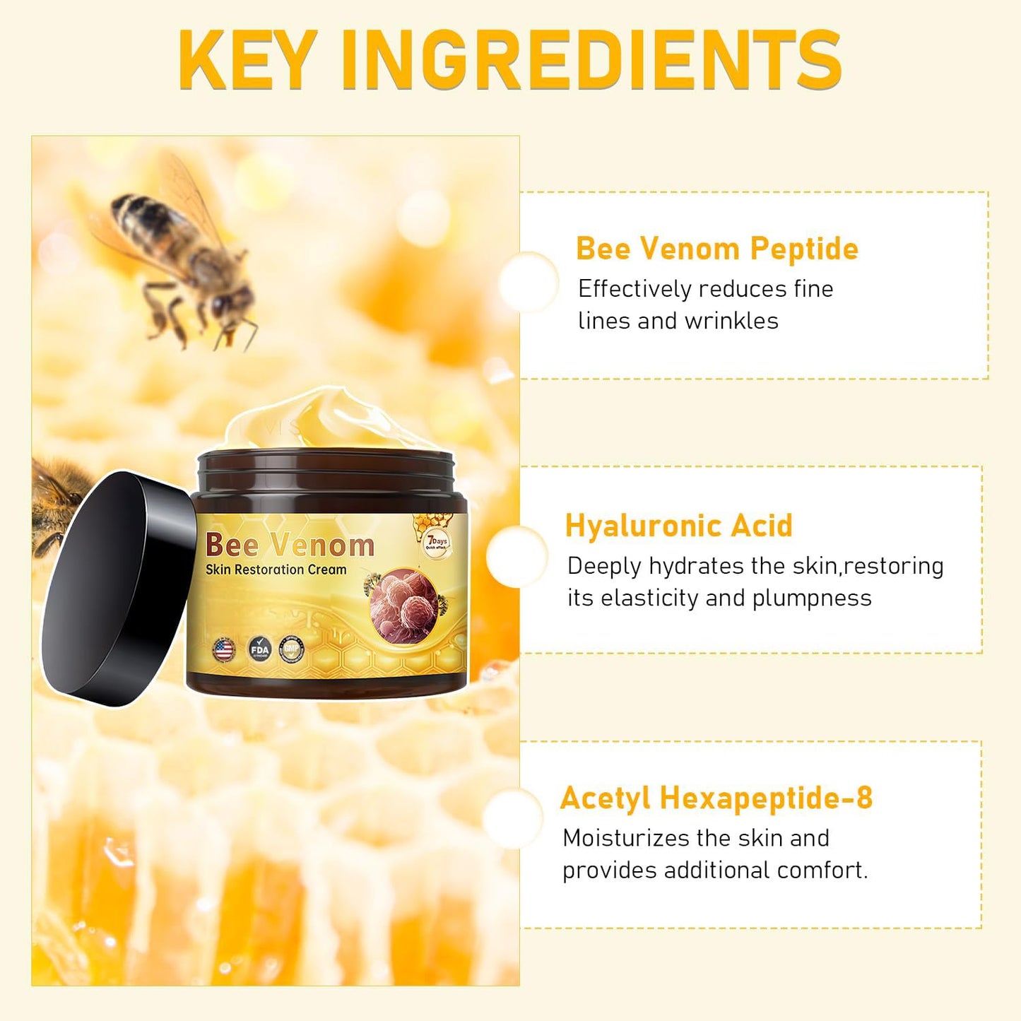 Bee Venom Skin Treatment Cream, Anti-Aging Wrinkle Removal Formula, Natural Ingredients for All Skin Types (2Pcs)