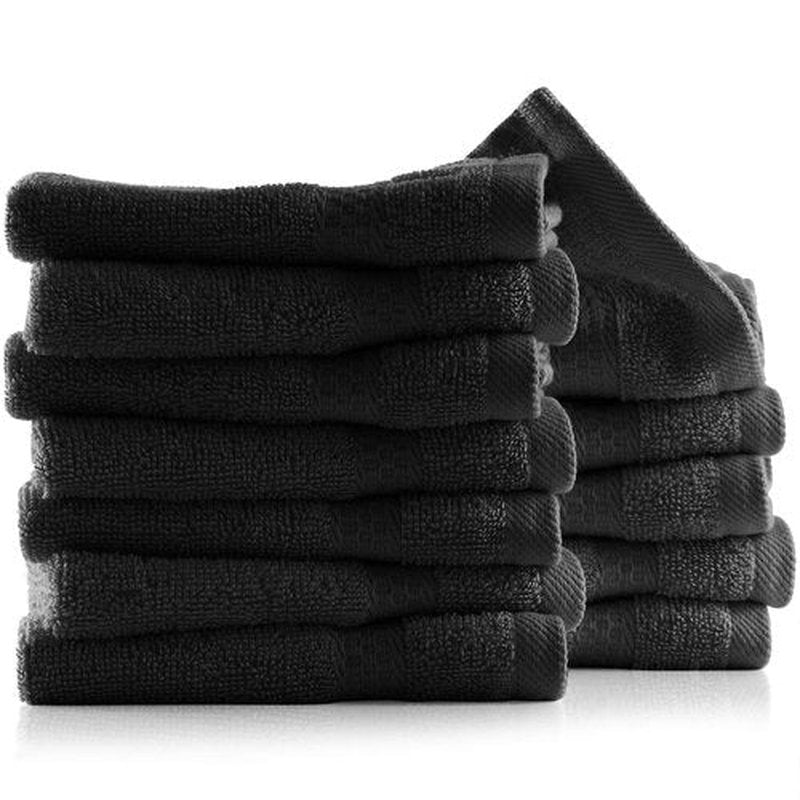 Hearth & Harbor Washcloths 12 Pack - 100% Cotton Washcloth for Body and face, High Absorbent and Soft 13"x13" Body Wash Cloth, Quick Dry - Black Washcloths