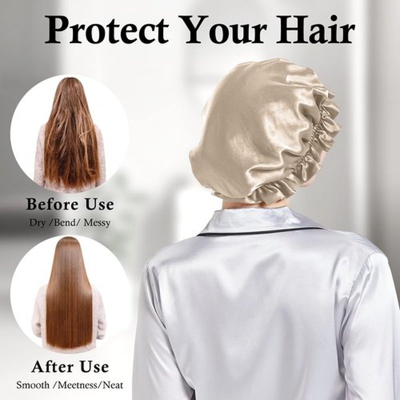 Silk Bonnet for Hair Care, Natural Silk Cap for Sleeping and Shower, Double-Lined, 6A-grade Mulberry Silk Turban Beige