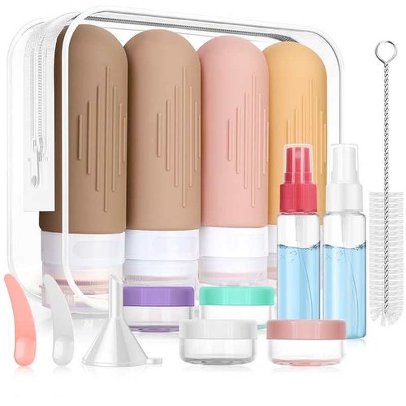 JBYAMUS 16 Pcs Silicone Travel Bottles Set, Leak-Proof Travel Size Toiletries, TSA Approved Travel Bottles for Toiletries, Portable Travel Toiletries Containers for Women (X-Brown)