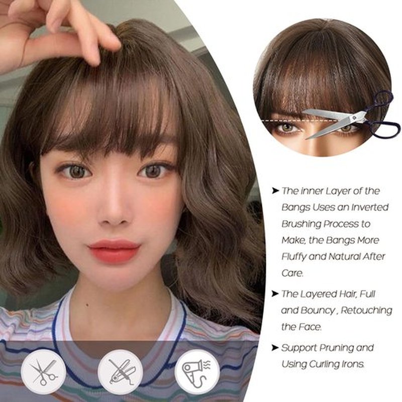 Allbell Brown Wigs for Women Short Wavy Bob Wig with Bangs for Women Synthetic Short Curly Wave Wigs Heat Resistant Fiber Hair Wigs for Daily