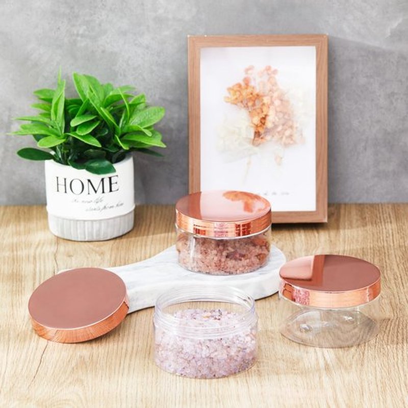 Dandat 24 Pcs Plastic Jars with Lid and Label PET Cosmetic Containers Leak Proof Empty Cosmetic Jars Refillable Storage Travel Jars for Lotion Cream Gel Powder Ointment(Clear with Rose Gold Lid,8 oz)