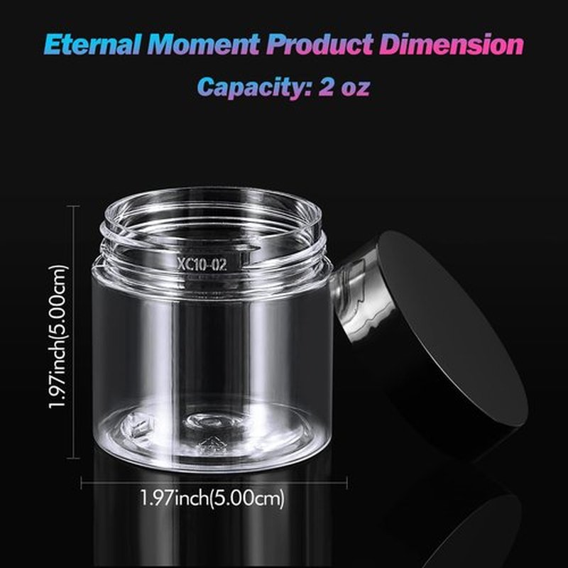 50 Pack 2 OZ Plastic Jars Round Clear Cosmetic Container Jars with Lids, Eternal Moment Plastic Slime Jars for Lotion, Cream, Ointments, Makeup, Eye shadow, Rhinestone, Samples, Pot, Travel Storage
