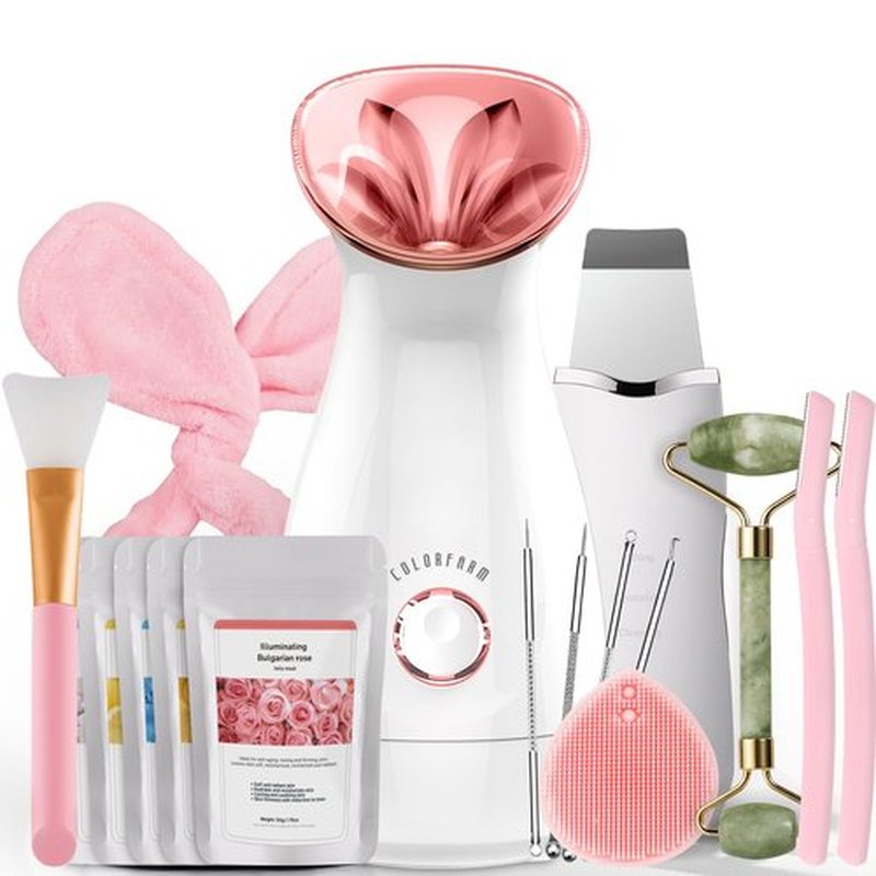 Colorfarm Facial Steamer Nano Ionic: Face Steamer Home Spa Kit Deep Cleaning Unclogs Pores Sinuses Inhaler with 8 Skin Care Tools - Humidifier Hot Mist Self Care Gifts for Women