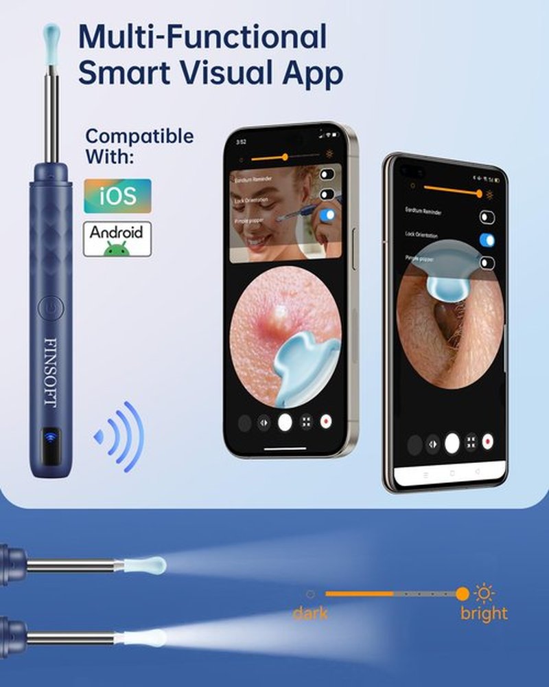 Ear Wax Removal Tool Camera, Ear Cleaner with Camera, Ear Wax Removal Cleaning Kit with 1296P HD Camera and 6 LED Lights, Earwax Removal Kit with 10 Ear Pick for iOS and Android, Navy Blue