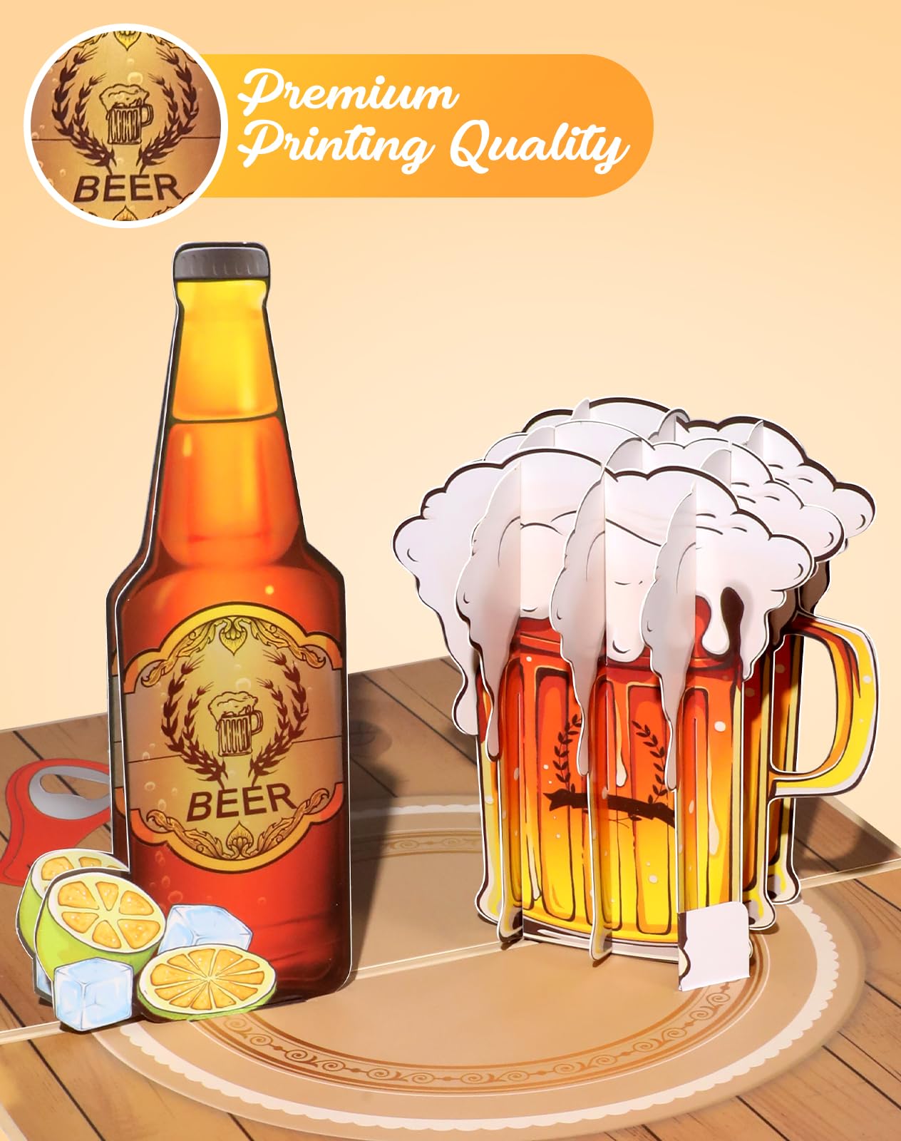 Coralogo Beer Pop up Cards with Envelope - 3D Birthday Cards with Blank Note for Men Husband Boyfriend Uncle Grandpa, Cheers Bday Gift for Father's Day Retirement All Occasion from Wife Girlfriend