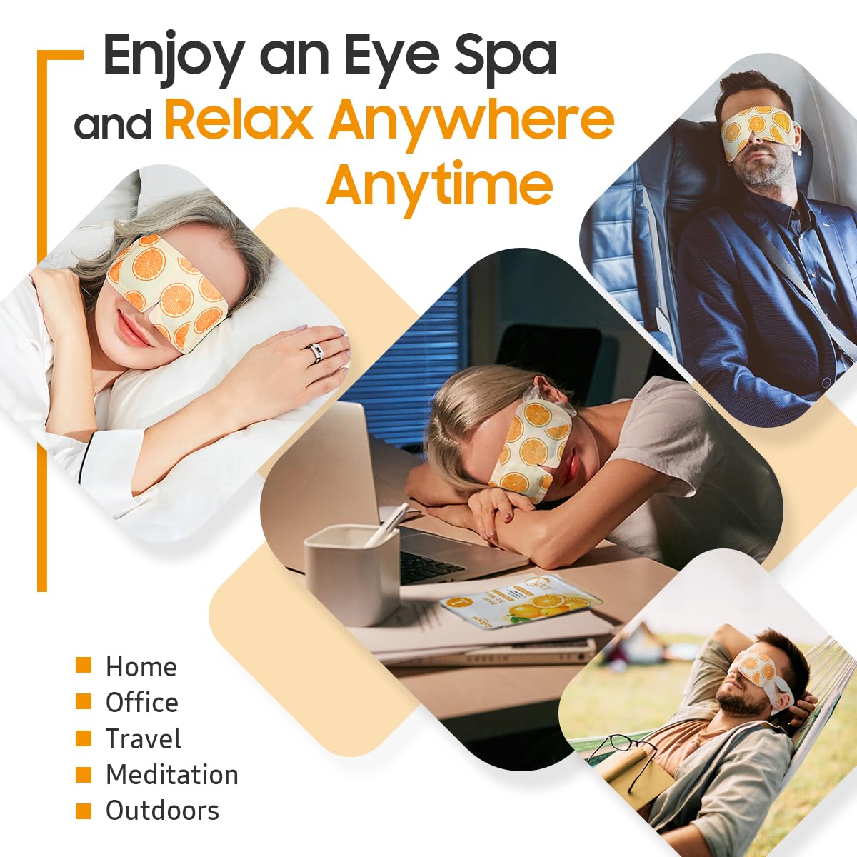 BeHoomi 30Packs Steam Eye Mask, Heated Eye Mask Warm Compress for Eyes, Self Heating Warm Eye Masks Disposable Steam Mask for Home Sleep, Spa, Travel Essentials & Relaxation Gifts (Sweet Orange)