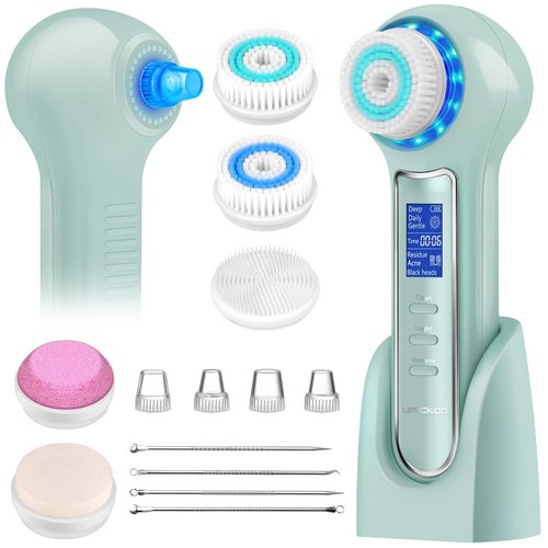 UMICKOO Face Scrubber Exfoliator,Facial Cleansing Brush Waterproof with LCD Screen,Blackhead Remover Vacuum with 5 Brush Heads,Face Spin Brush for Exfoliating, Massaging and Deep Pore Cleansing