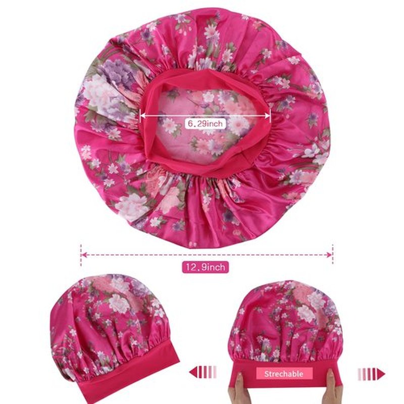 Satin Bonnet Hair Bonnet for Sleeping- 4 Pack Large Silk Bonnets for Black Women with Elastic Soft Band for Hair Care