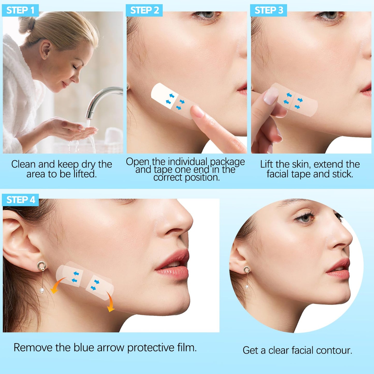 GEUUFEA 36 PCS V-Shaped Invisible Tape, Stretchable Face Lift Tape, Lightweight Face Lifting Stickers for Sagging Skin, Double Chin, Jaw Lines
