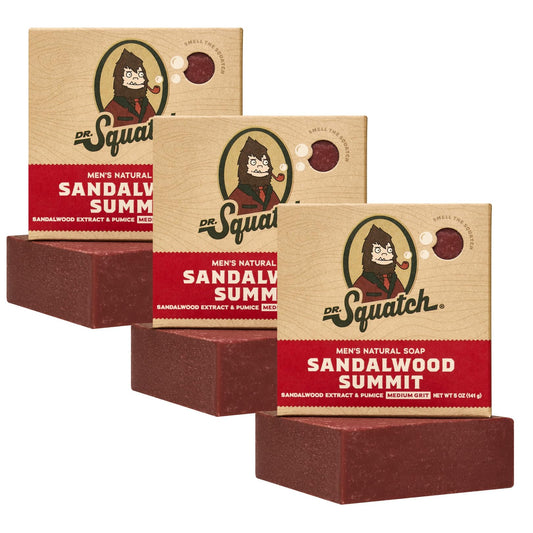 Dr. Squatch Natural Men’s Bar Soap - Cold Process Body Soap Bar with Natural Oils - Gifts for Men - Sandalwood Summit (5 oz, 3-Pack)